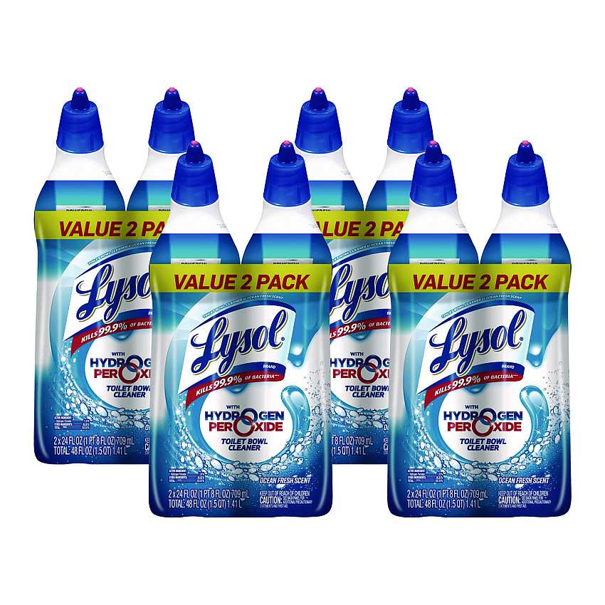 LYSOL Brand Toilet Bowl Cleaner with Hydrogen Peroxide, Ocean Fresh, 24 oz Angle Neck Bottle, 2/Pack, 4 Packs/Carton (96084)
