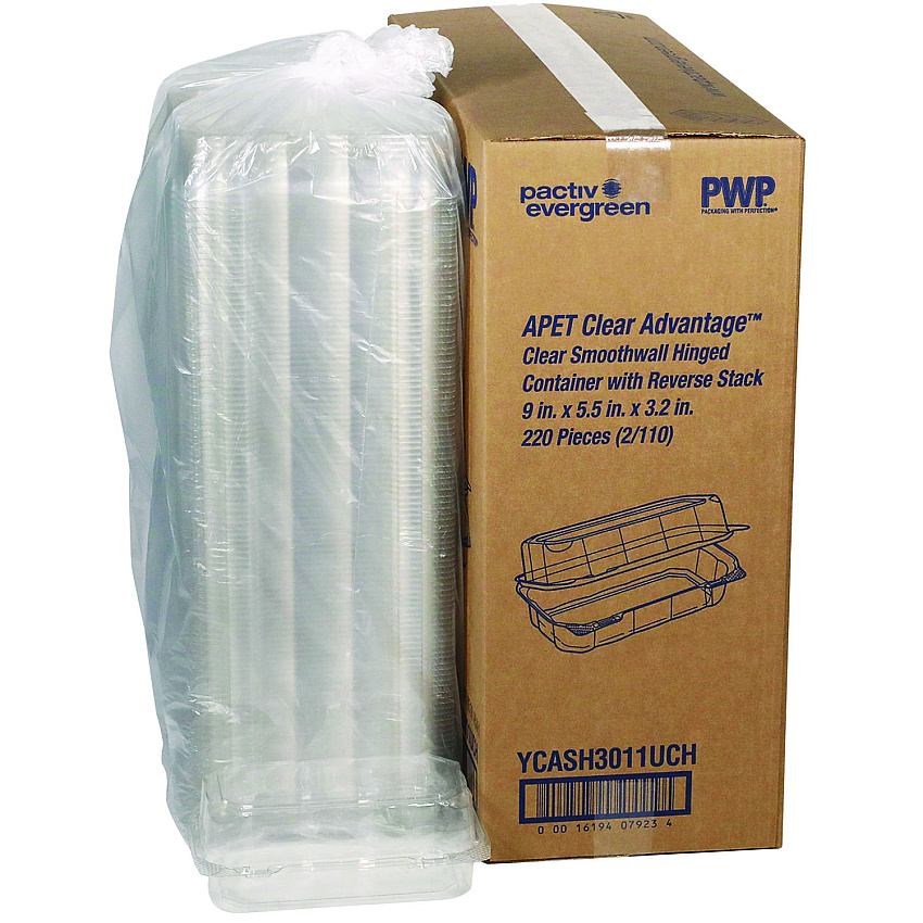 Pactiv Hoagie Hinged Lid Container, 9 x 5.5 x 3.2, Clear, Plastic, 220/Carton (YCASH3011UCH)