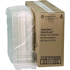 Pactiv Hinged Lid Hot Dog Container, 6.5 x 2.25 x 2.75, Clear, Plastic, 250/Carton (YCI810450000)