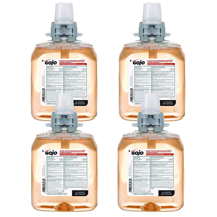 GOJO Luxury Foam Antibacterial Handwash, Fresh Fruit, 1,250 mL Refill, 4/Carton (516204CT)