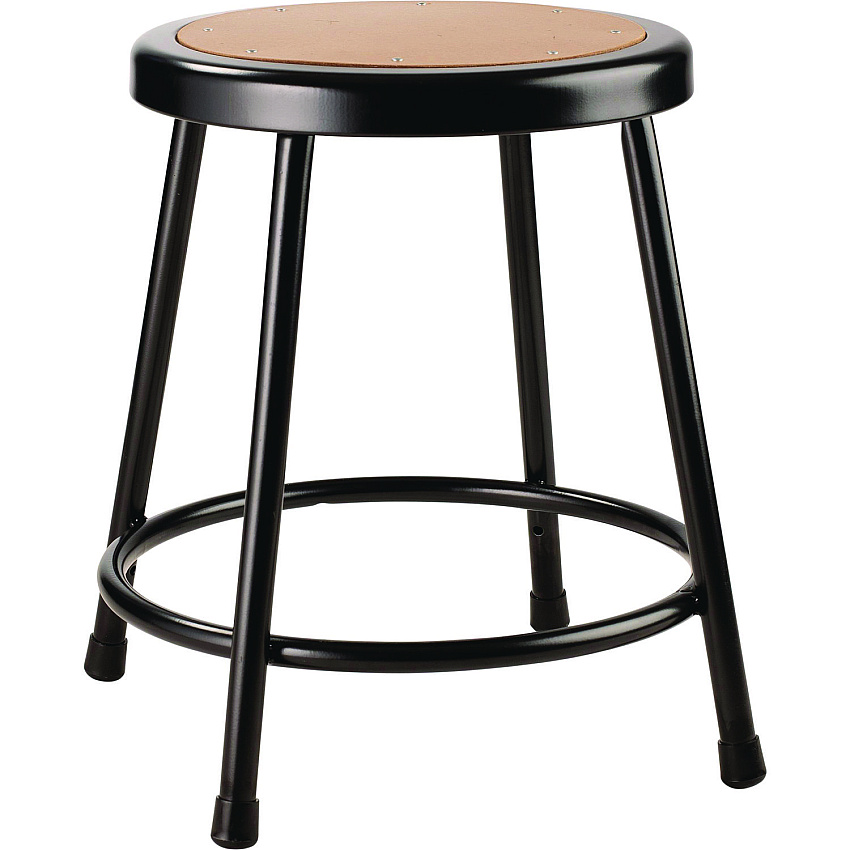 NPS 6200 Series Heavy Duty Steel Stool, Backless, Supports Up to 500 lb, 18" Seat Height, Brown Seat, Black Base (621810)