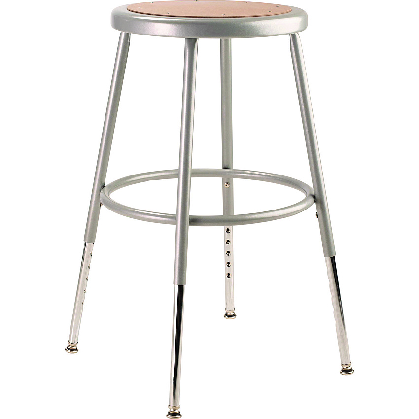 NPS 6200 Series Height Adjustable Heavy Duty Steel Stool, Backless, Supports 500lb, 19" to 27" Seat Height, Brown Seat, Gray Base (6218H)