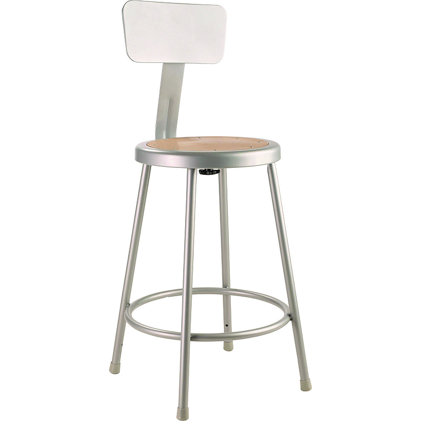 NPS 6200 Series Heavy Duty Steel Stool With Backrest, Supports Up to 500 lb, 24" Seat Height, Brown Seat, Gray Back/Base (6224B)