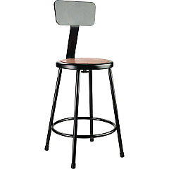 NPS 6200 Series Heavy Duty Steel Stool With Backrest, Supports Up to 500 lb, 24" Seat Height, Brown Seat, Black Back/Base (6224B10)
