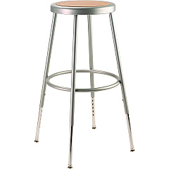NPS 6202 Series Height Adjustable Heavy Duty Steel Stool, Backless, Supports 500 lb, 25" to 33" Seat Height, Brown Seat/Gray Base (6224H)