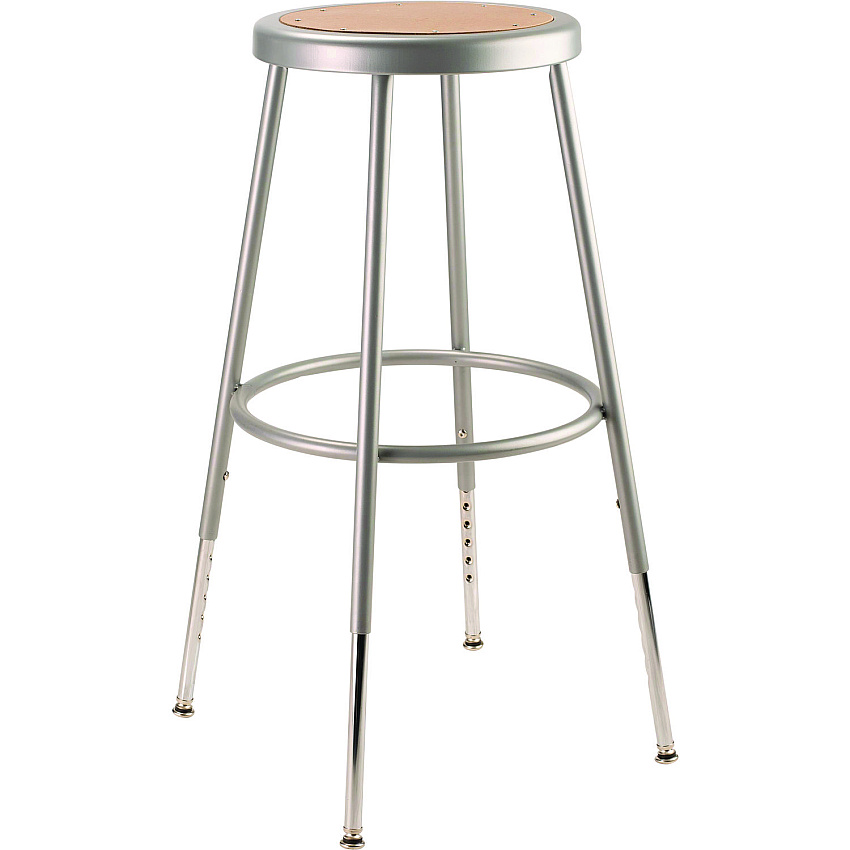 NPS 6202 Series Height Adjustable Heavy Duty Steel Stool, Backless, Supports 500 lb, 25" to 33" Seat Height, Brown Seat/Gray Base (6224H)