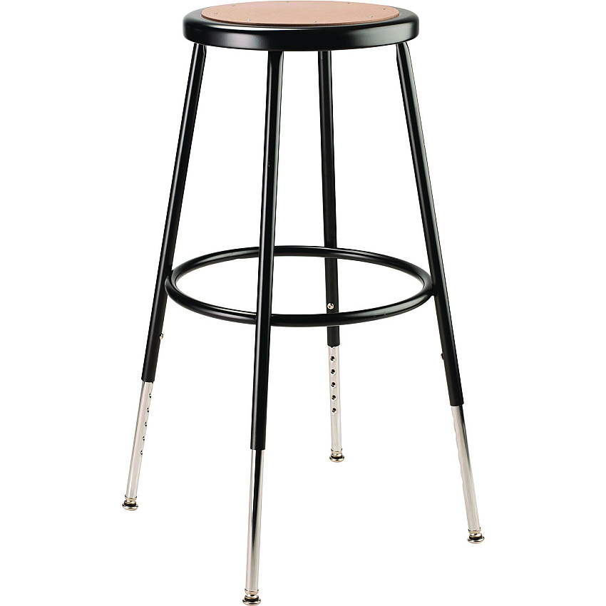 NPS 6200 Series Height Adjustable Heavy Duty Steel Stool, Backless, Supports 500lb, 25" to 33" Seat Height, Brown Seat/Black Base (6224H10)