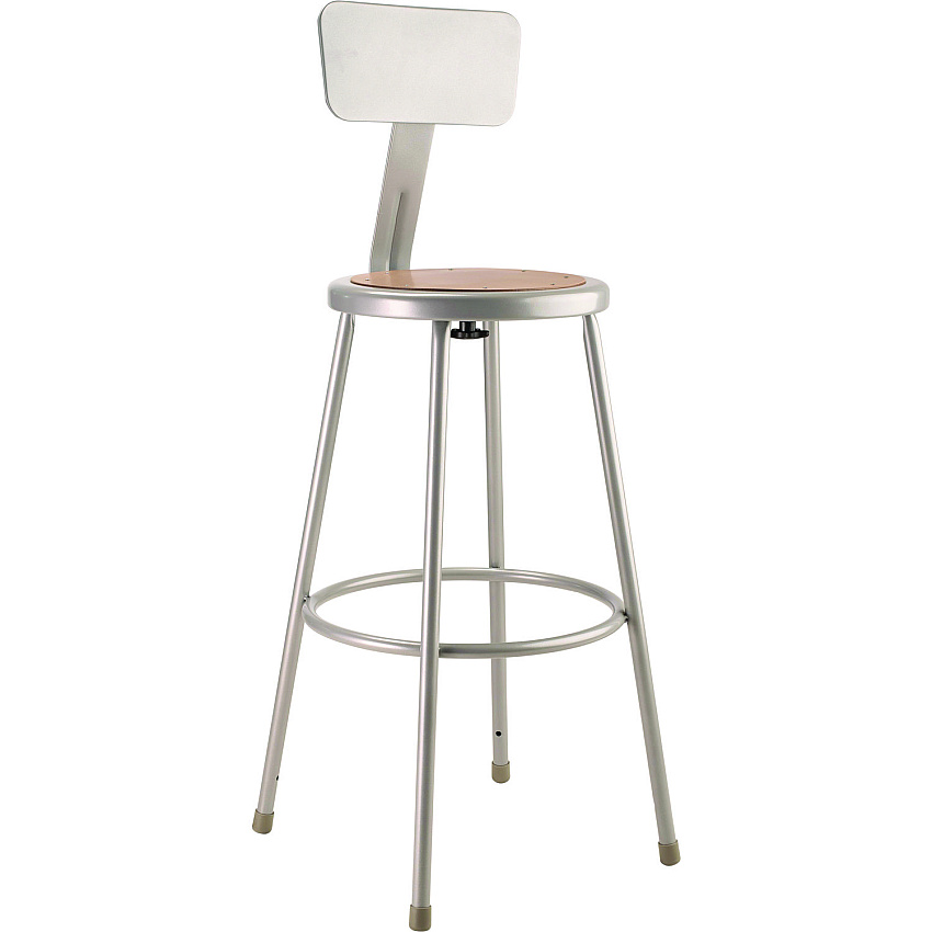 NPS 6200 Series Heavy Duty Steel Stool With Backrest, Supports Up to 500 lb, 30" Seat Height, Brown Seat, Gray Back/Base (6230B)