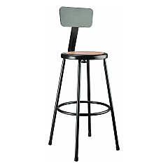 NPS 6200 Series Heavy Duty Steel Stool With Backrest, Supports Up to 500 lb, 30" Seat Height, Brown Seat, Black Back/Base (6230B10)