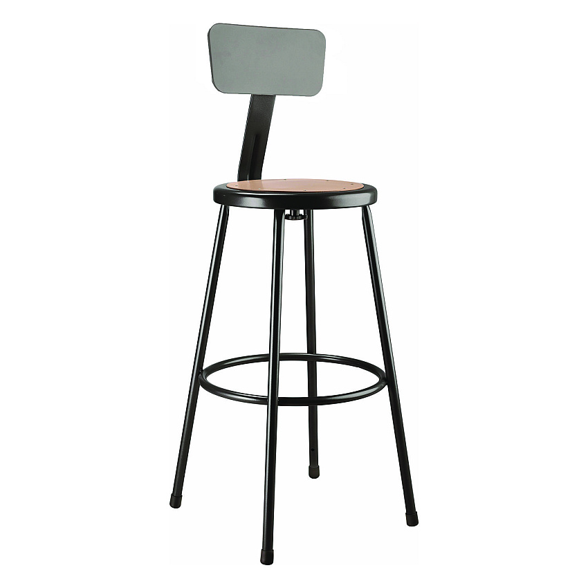 NPS 6200 Series Heavy Duty Steel Stool With Backrest, Supports Up to 500 lb, 30" Seat Height, Brown Seat, Black Back/Base (6230B10)