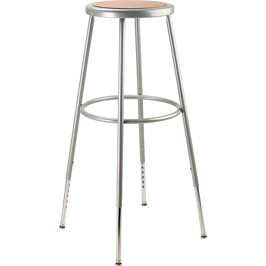 NPS 6200 Series Height Adjustable Heavy Duty Steel Stool, Backless, Supports 500lb, 31" to 39" Seat Height, Brown Seat, Gray Base (6230H)