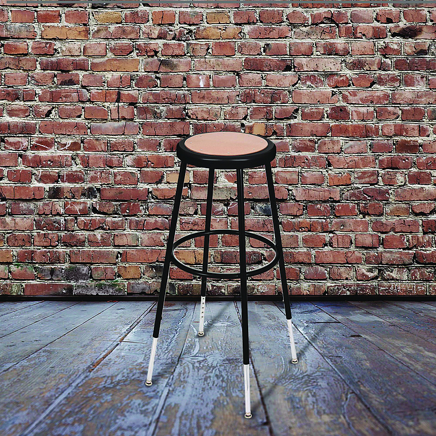 NPS 6200 Series Height Adjustable Heavy Duty Steel Stool, Backless, Supports 500lb, 31" to 39" Seat Height, Brown Seat,Black Base (6230H10)
