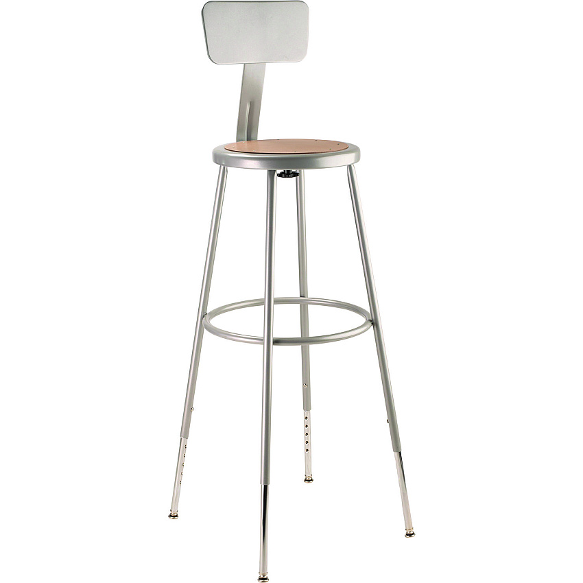 NPS 6200 Series Height Adjustable Heavy Duty Steel Stool With Backrest, 32" to 39" Seat Height, Brown Seat, Gray Back/Base (6230HB)