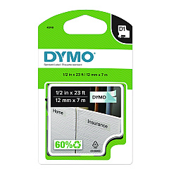 DYMO D1 Standard Labels, 0.50" x 23 ft, Black Print on Clear Tape (45110)