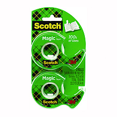 Scotch Magic Tape in Handheld Dispenser, 1" Core, 0.75" x 50 ft, Clear, 2/Pack (70005148088)