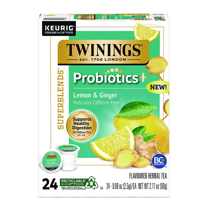 TWININGS Probiotics+ Herbal Lemon & Ginger Tea, 24/Box (TNA23050)