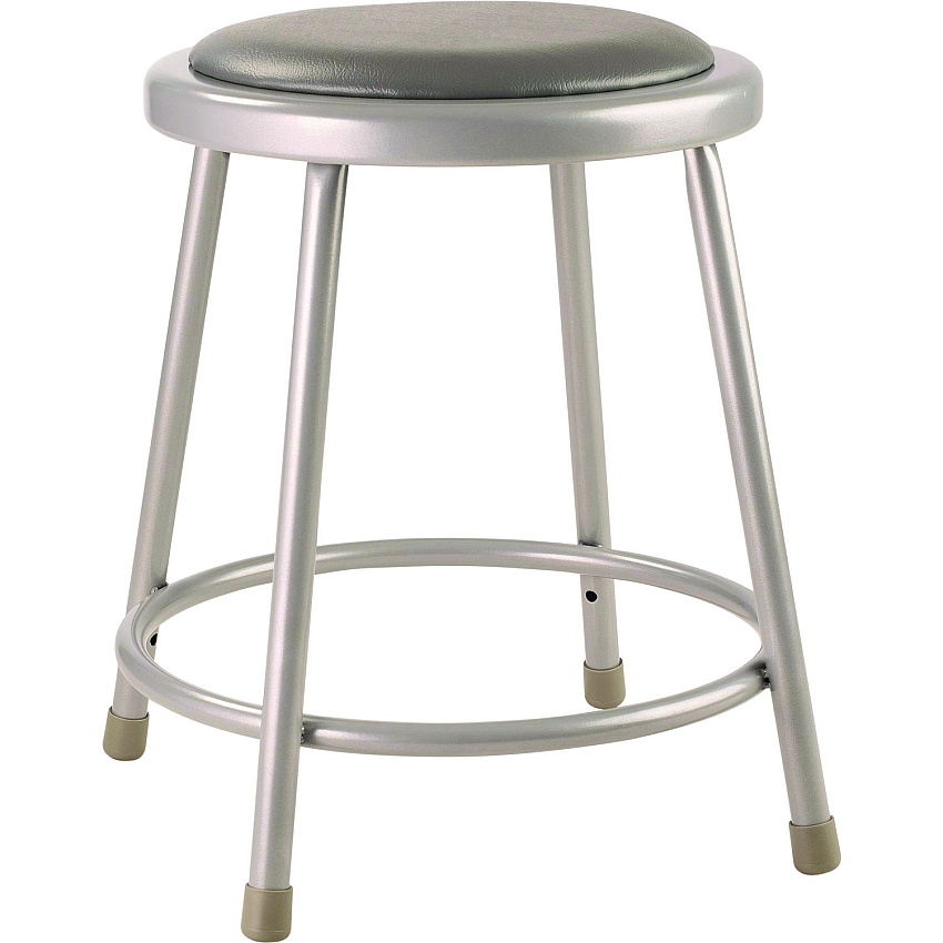 NPS 6400 Series Fixed Height Heavy Duty Vinyl Padded Steel Stool, Backless, Supports 500 lb, 18" Seat Height, Gray Seat/Base (6418)