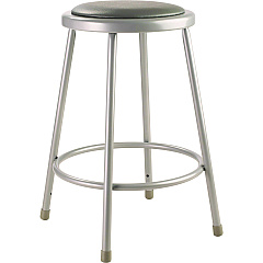 NPS 6400 Series Fixed Height Heavy Duty Vinyl Padded Steel Stool, Backless, Supports 500 lb, 24" Seat Height, Gray Seat/Base (6424)