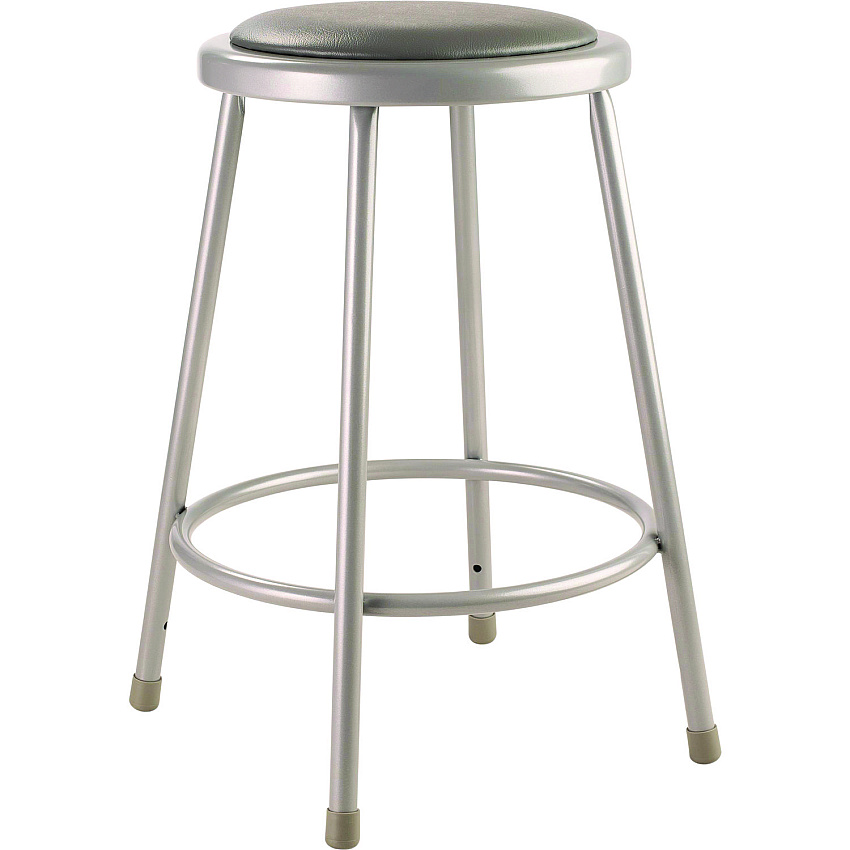 NPS 6400 Series Fixed Height Heavy Duty Vinyl Padded Steel Stool, Backless, Supports 500 lb, 24" Seat Height, Gray Seat/Base (6424)