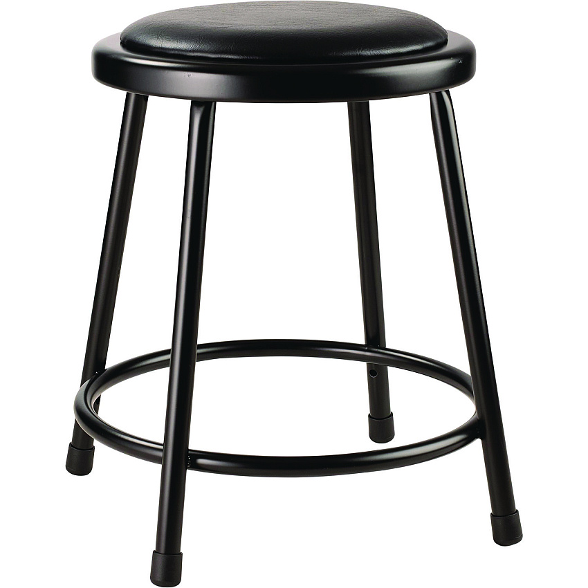 NPS 6400 Series Fixed Height Heavy Duty Vinyl Padded Steel Stool, Backless, Supports 500 lb, 18" Seat Height, Black Seat/Base (641810)