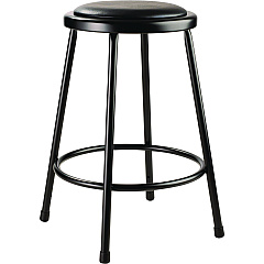 NPS 6400 Series Fixed Height Heavy Duty Vinyl Padded Steel Stool, Backless, Supports 500 lb, 24" Seat Height, Black Seat/Base (642410)