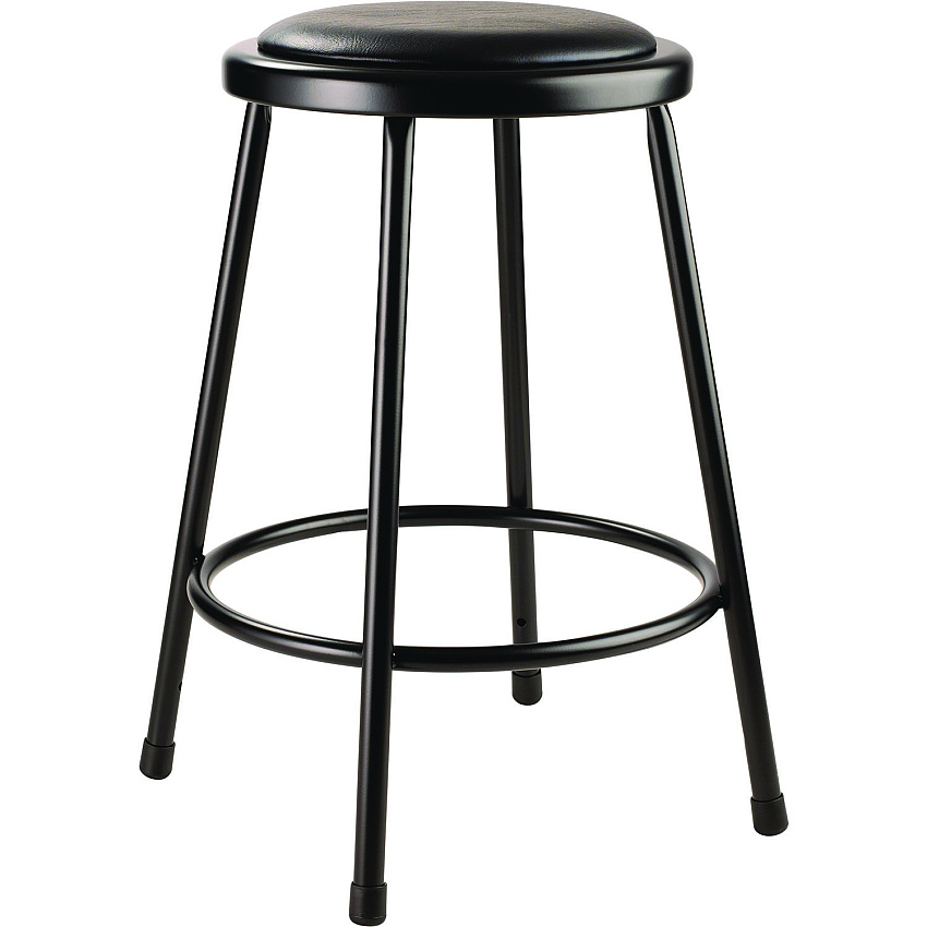 NPS 6400 Series Fixed Height Heavy Duty Vinyl Padded Steel Stool, Backless, Supports 500 lb, 24" Seat Height, Black Seat/Base (642410)