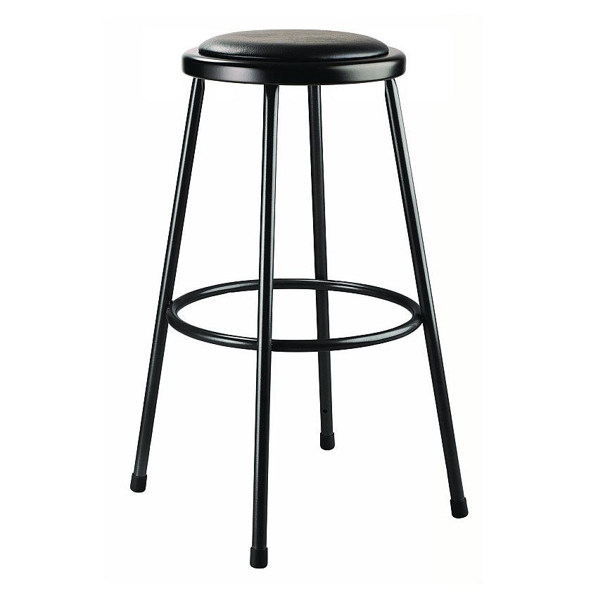 NPS 6400 Series Fixed Height Heavy Duty Vinyl Padded Steel Stool, Backless, Supports 500 lb, 30" Seat Height, Black Seat/Base (643010)