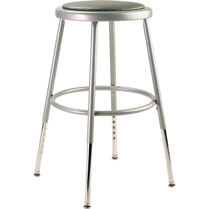 NPS 6400 Series Height Adjustable HD Vinyl Padded Steel Stool, Backless, Supports 500 lb, 18.5"-26.5" Seat Height, Gray Seat/Base (6418H)