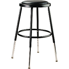NPS 6400 Series Height Adjustable HD Vinyl Padded Steel Stool, Backless, Supports 500lb, 18.5"-26.5" Seat Height, Black Seat/Base (6418H10)