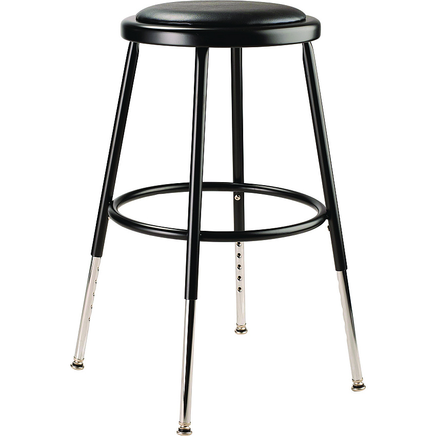 NPS 6400 Series Height Adjustable HD Vinyl Padded Steel Stool, Backless, Supports 500lb, 18.5"-26.5" Seat Height, Black Seat/Base (6418H10)