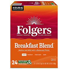 Folgers Breakfast Blend Morning Cafe Coffee K-Cups, 24/Box (0448)
