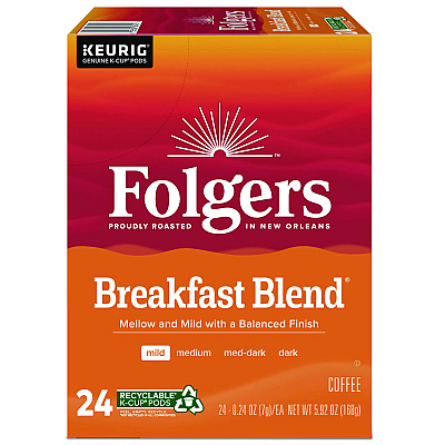 Folgers Breakfast Blend Morning Cafe Coffee K-Cups, 24/Box (0448)