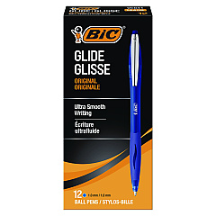 BIC GLIDE Ballpoint Pen, Retractable, Medium 1 mm, Blue Ink, Blue Barrel, Dozen (VCG11BE)