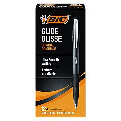 BIC GLIDE Ballpoint Pen, Retractable, Medium 1 mm, Black Ink, Black Barrel, Dozen (VCG11BK)
