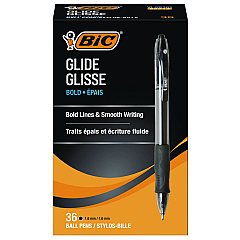 BIC GLIDE Bold Ballpoint Pen Value Pack, Retractable, Bold 1.6 mm, Black Ink, Black Barrel, 36/Pack (VLGB361BK)