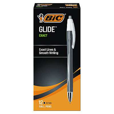 BIC GLIDE Exact Ballpoint Pen, Retractable, Fine 0.7 mm, Black Ink, Black Barrel, Dozen (VCGN11BK)