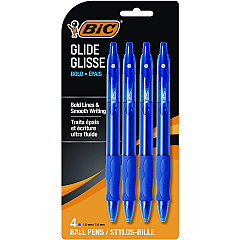 BIC GLIDE Bold Ballpoint Pen, Retractable, Bold 1.6 mm, Blue Ink, Translucent Blue Barrel, 4/Pack (VLGBP41BLU)