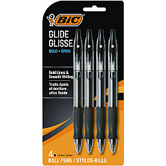 BIC GLIDE Bold Ballpoint Pen, Retractable, Bold 1.6 mm, Black Ink, Translucent Black Barrel, 4/Pack (VLGBP41BLK)
