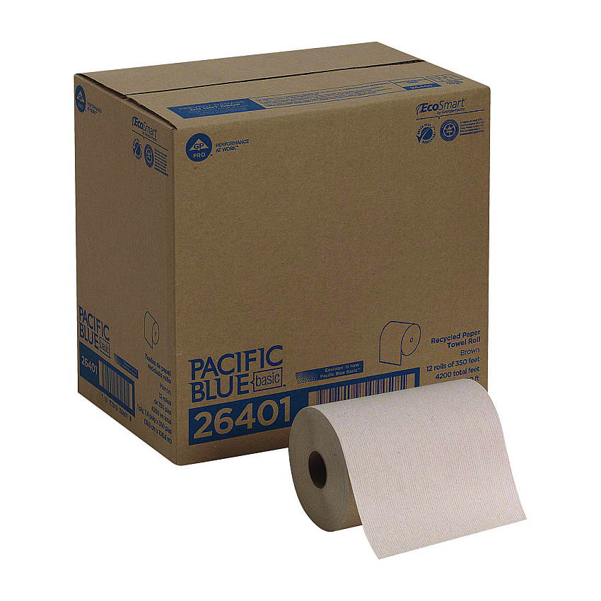Georgia Pacific Professional Pacific Blue Basic Nonperforated Paper Towels, 7.88 x 350 ft, Brown, 12 Rolls/Carton (26401)