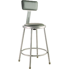 NPS 6400 Series Heavy Duty Vinyl Padded Steel Stool With Backrest, Supports Up to 500 lb, 24" Seat Height, Gray Seat, Gray Base (6424B)