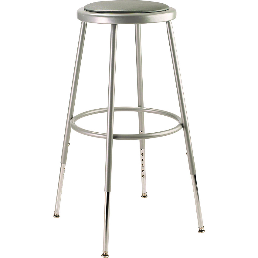 NPS 6400 Series Height Adjustable Heavy Duty Vinyl Padded Steel Stool, Supports 500 lb, 25" to 33" Seat Height, Gray Seat/Base (6424H)