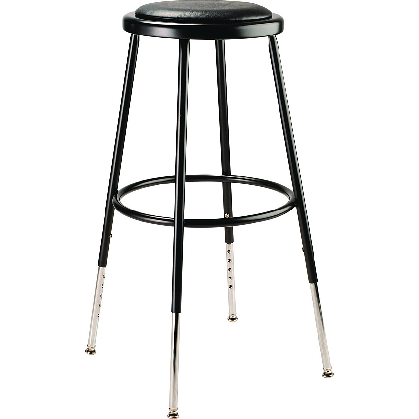 NPS 6400 Series Height Adjustable Heavy Duty Vinyl Padded Steel Stool, Supports 500 lb, 25" to 33" Seat Height, Black Seat/Base (6424H10)