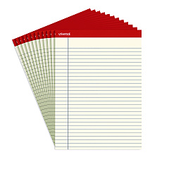 Universal Colored Perforated Ruled Writing Pads, Letter Size Pad (8.5 x 11.75), Wide/Legal Rule, 50 Ivory 8.5 x 11 Sheets, Dozen (UNV35882)