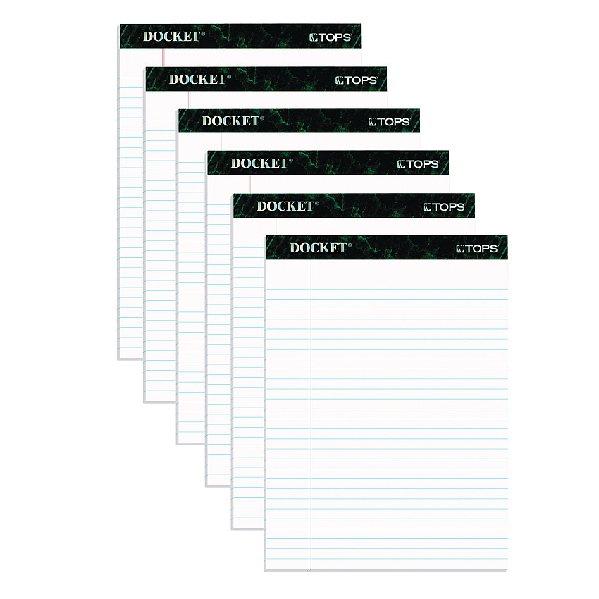 TOPS Docket Ruled Perforated Pads, Wide/Legal Rule, 50 White 8.5 x 11.75 Sheets, 6/Pack (63416)