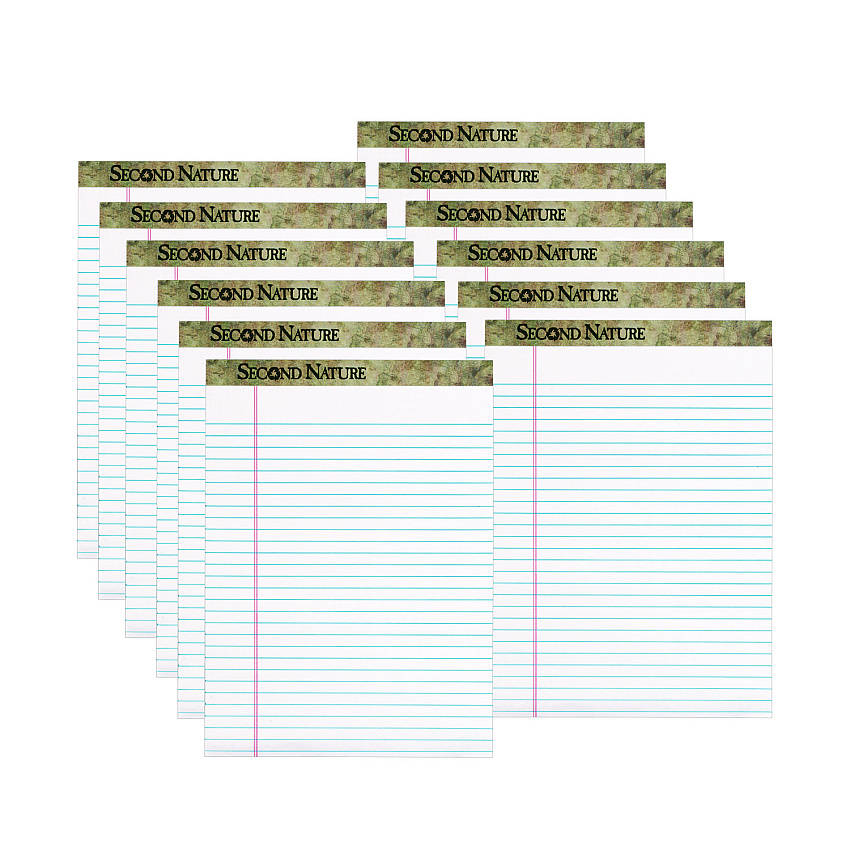 TOPS Second Nature Recycled Ruled Pads, Wide/Legal Rule, 50 White 8.5 x 11.75 Sheets, Dozen (74880)