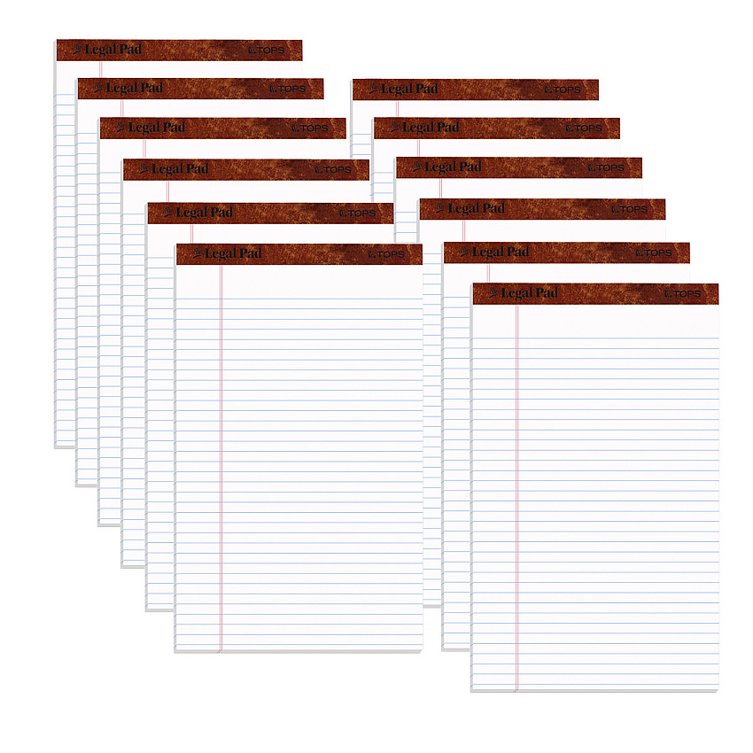 TOPS "The Legal Pad" Ruled Perforated Pads, Wide/Legal Rule, 50 White 8.5 x 14 Sheets, Dozen (7573)