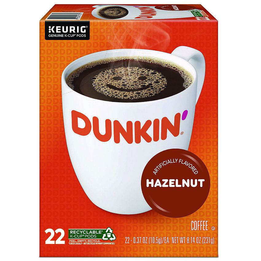 Dunkin Donuts K-Cup Pods, Hazelnut, 22/Box (1270)