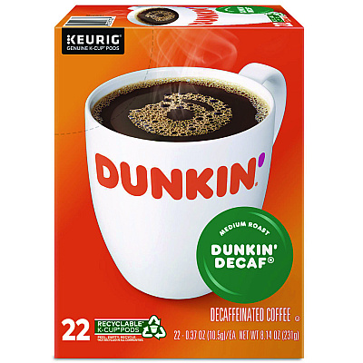 Dunkin Donuts K-Cup Pods, Dunkin' Decaf, 22/Box (1269)