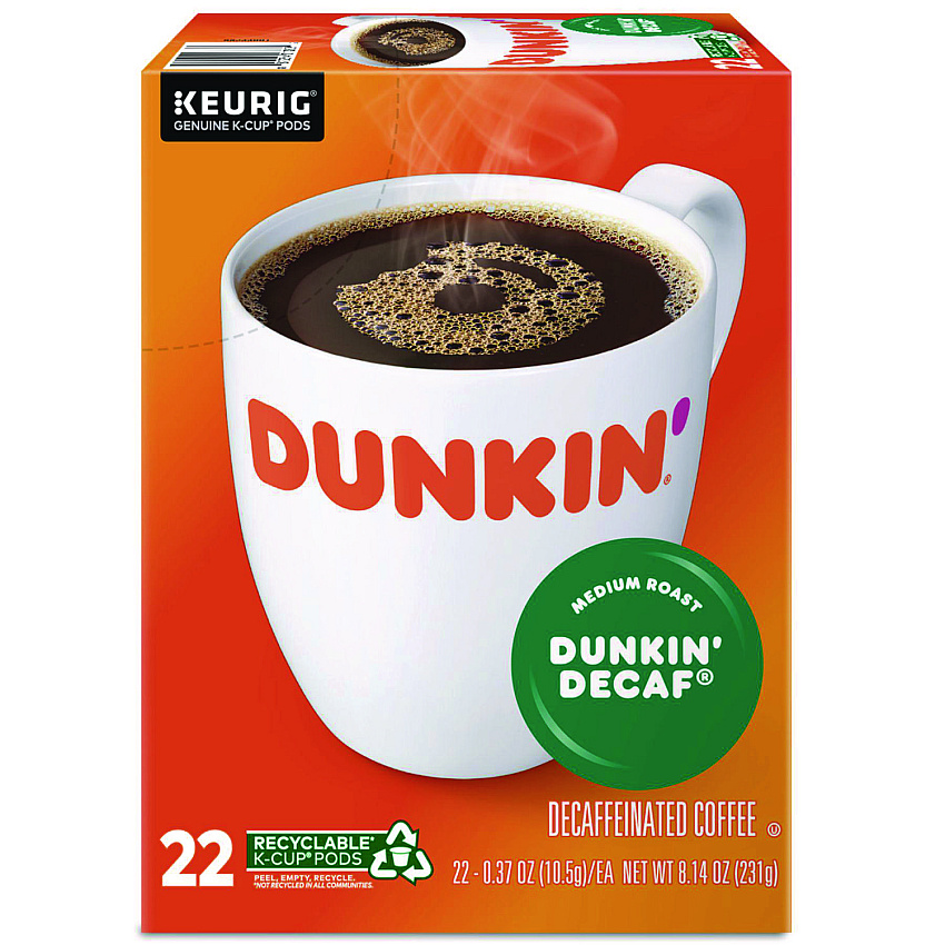 Dunkin Donuts K-Cup Pods, Dunkin' Decaf, 22/Box (1269)