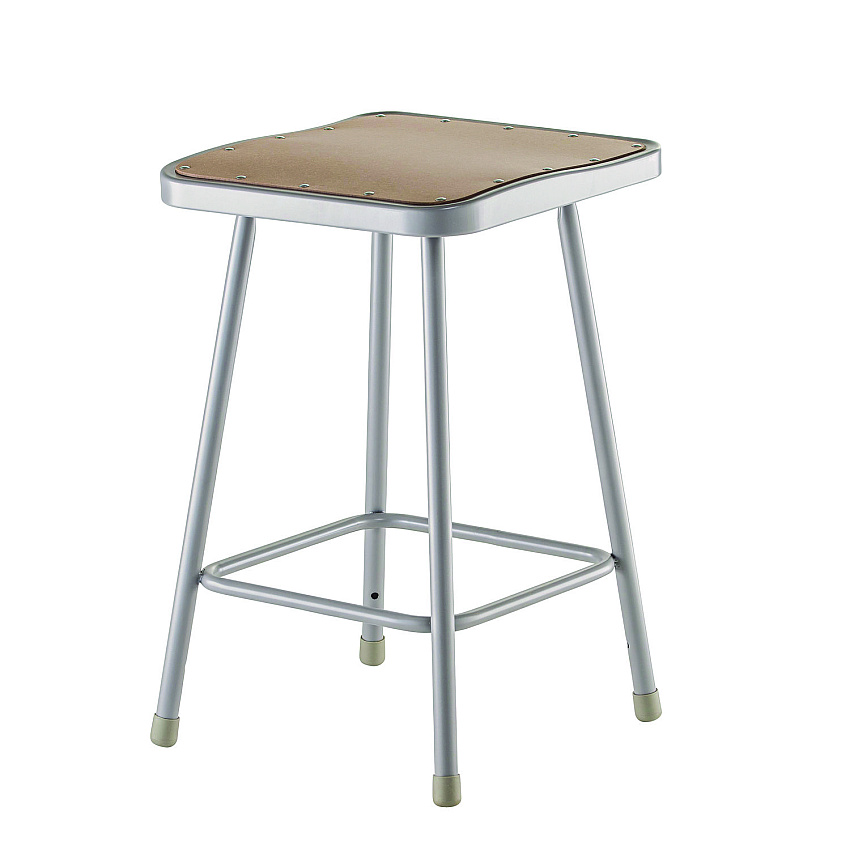 NPS 6300 Series Heavy Duty Square Seat Steel Stool, Backless, Supports Up to 500 lb, 23.25" Seat Height, Brown Seat, Gray Base (6324)